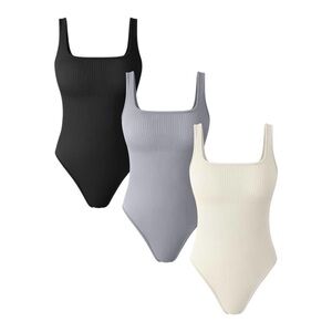 NWT-OQQ-THREE BODYSUITS-SQUARE NECK-SMALL